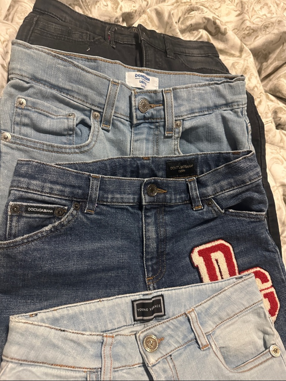 Multiples Kids Jeans Stack in Light Blue, Medium Blue, Dark Blue and Black